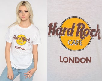Hard Rock Cafe London Shirt 80s England T Shirt Graphic Tee Travel Tshirt Vintage Single Stitch T-Shirt 1980s White Screen Stars Medium