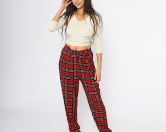 90s Tapered Checkered Trousers Light Blue Jantzen Pants High