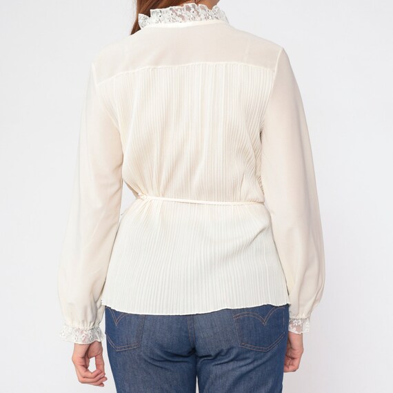 70s Ruffle Blouse Off-White Pleated Tuxedo Shirt … - image 8