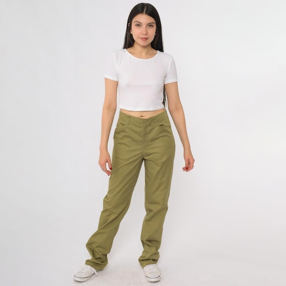Olive Green Pants 80s Boy Scouts America High Waisted Straight Leg Cotton Vintage Camping Military Utilitarian Hiking Uniform Medium M