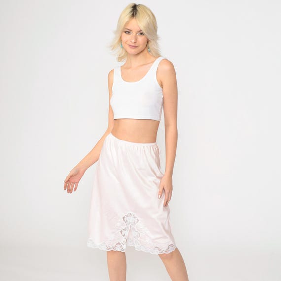 80s Pink Slip Skirt Vintage Floral Embroidered Lace Lingerie Half Slip Midi Skirt Pastel Pinup Bohemian 1980s Small