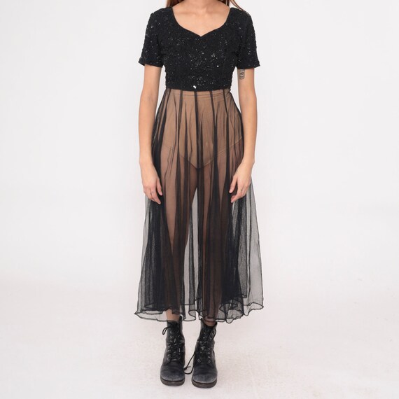 Chiffon Beaded Dress Sheer Black Dress 80s Party … - image 8