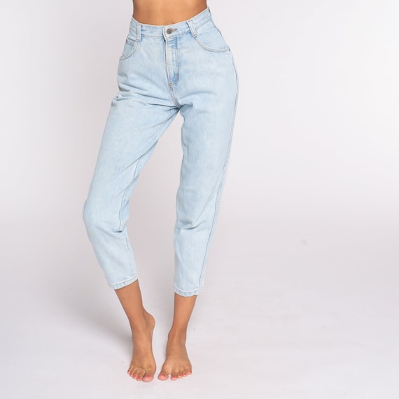 90s Mom Jeans Bonjour Tapered Jeans High Waist Jeans 80s High Waisted Denim Pants Vintage Light Blue Retro Vtg Denim Extra Small xs 25
