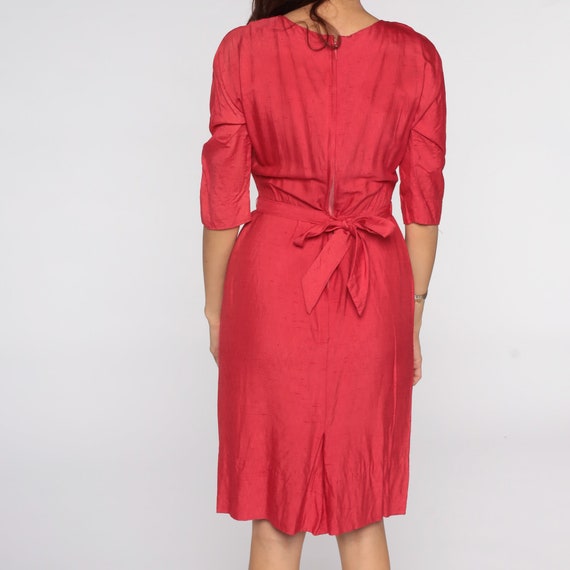 1950s Dress Red Wiggle Dress Sheath Cocktail 60s … - image 5