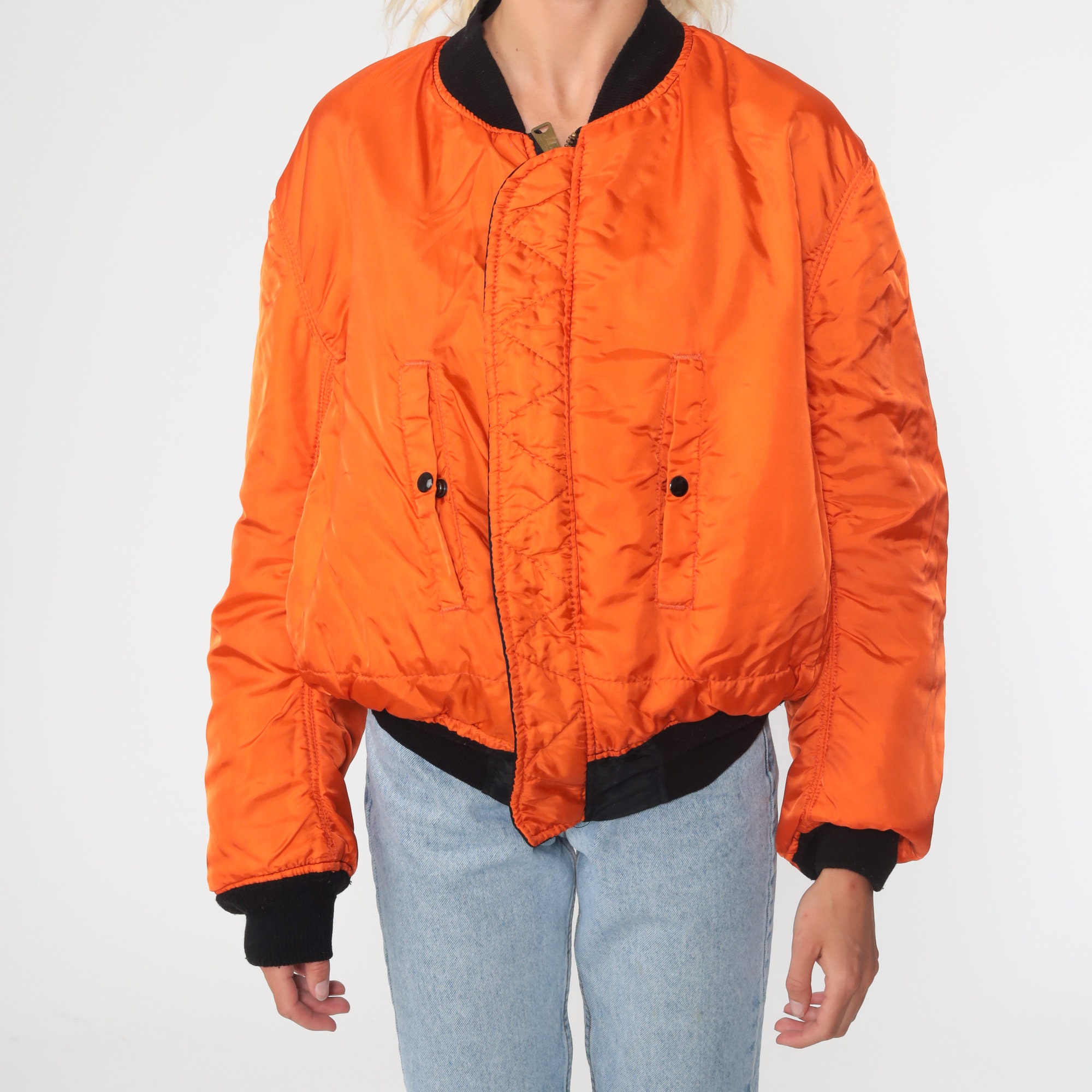 Reversible Jacket Black Orange Bomber Jacket Puffer Jacket Retro Ski Jacket 80s Orange Coat 
