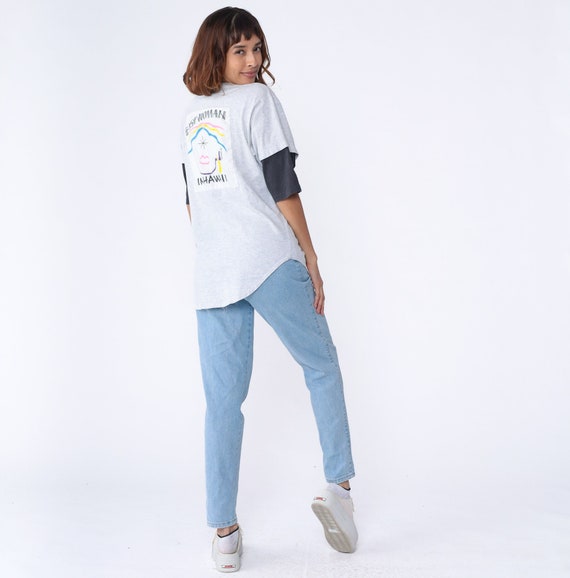 90s Baseball Jersey Shirt Hawaii Heger Art Busy Woman Button Up Shirt Sportswear Grey 1990s Vintage 3/4 Sleeve Athletic Sports Graphic Large