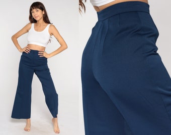 Navy Blue Bell Bottoms 70s Trousers Bell Bottom Pants Boho Hippie High Waisted Flared Retro Basic Seventies Flares Vintage 1970s Small S 27