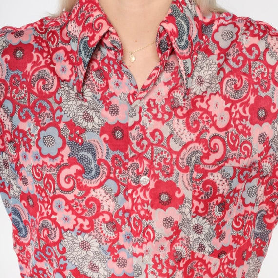 70s Floral Shirt Psychedelic Button Up Groovy Pin… - image 5