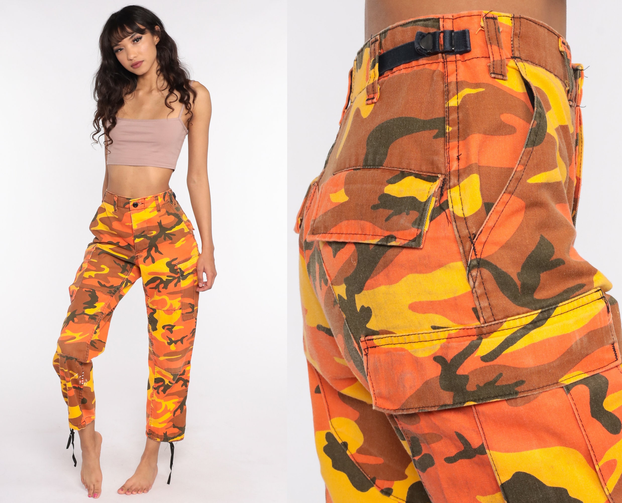 Orange Camo Pants Green Yellow CARGO Pants Military Combat Pants Yellow ...