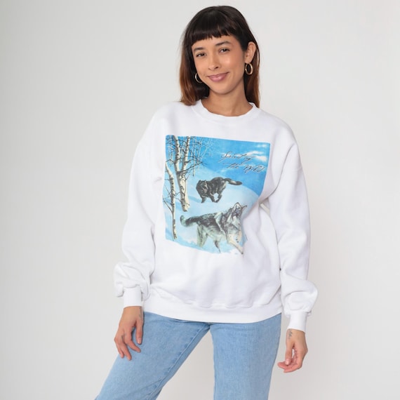 Wolf Sweatshirt 90s Animal Print Shirt Spirit of the Wild Shirt Jumper Graphic Wildlife Sweater Slouch Shirt 1990s Vintage Medium Large