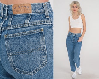 Lee Riders Jeans 90s Mom Jeans Tapered Leg High Waisted Rise Denim Pants Retro Blue Streetwear Basic Plain Slim Fit Vintage 1990s Small 27