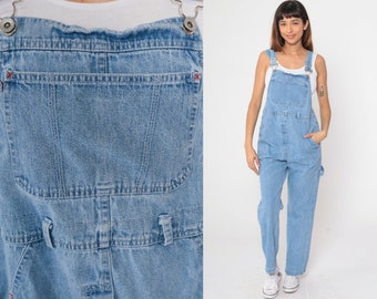 90s Denim Overalls Blue Jean Overall Pants Hammer Loop Suspender Bib Pants Tapered Straight Leg Jeans Retro Vintage 1990s Small S