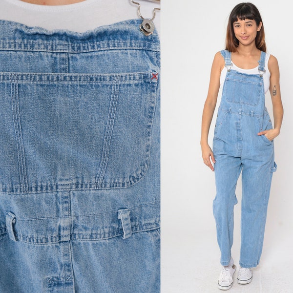 90s Denim Overalls Blue Jean Overall Pants Hammer Loop Suspender Bib Pants Tapered Straight Leg Jeans Retro Vintage 1990s Small S