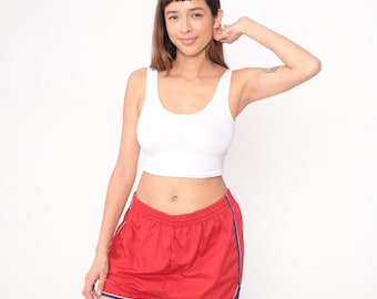 Red Jogging Shorts 80s Swim Board Elastic Waistband Athletic Vintage High Waisted Mini Shorts Summer Beach Sports Activewear Extra Large XL