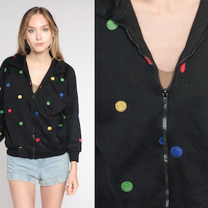 Polka Dot Jacket Y2K Black Zip Up Windbreaker Jacket Retro Basic Plain Simple Sporty Streetwear Red Green Yellow Blue Vintage 00s Small S image 1