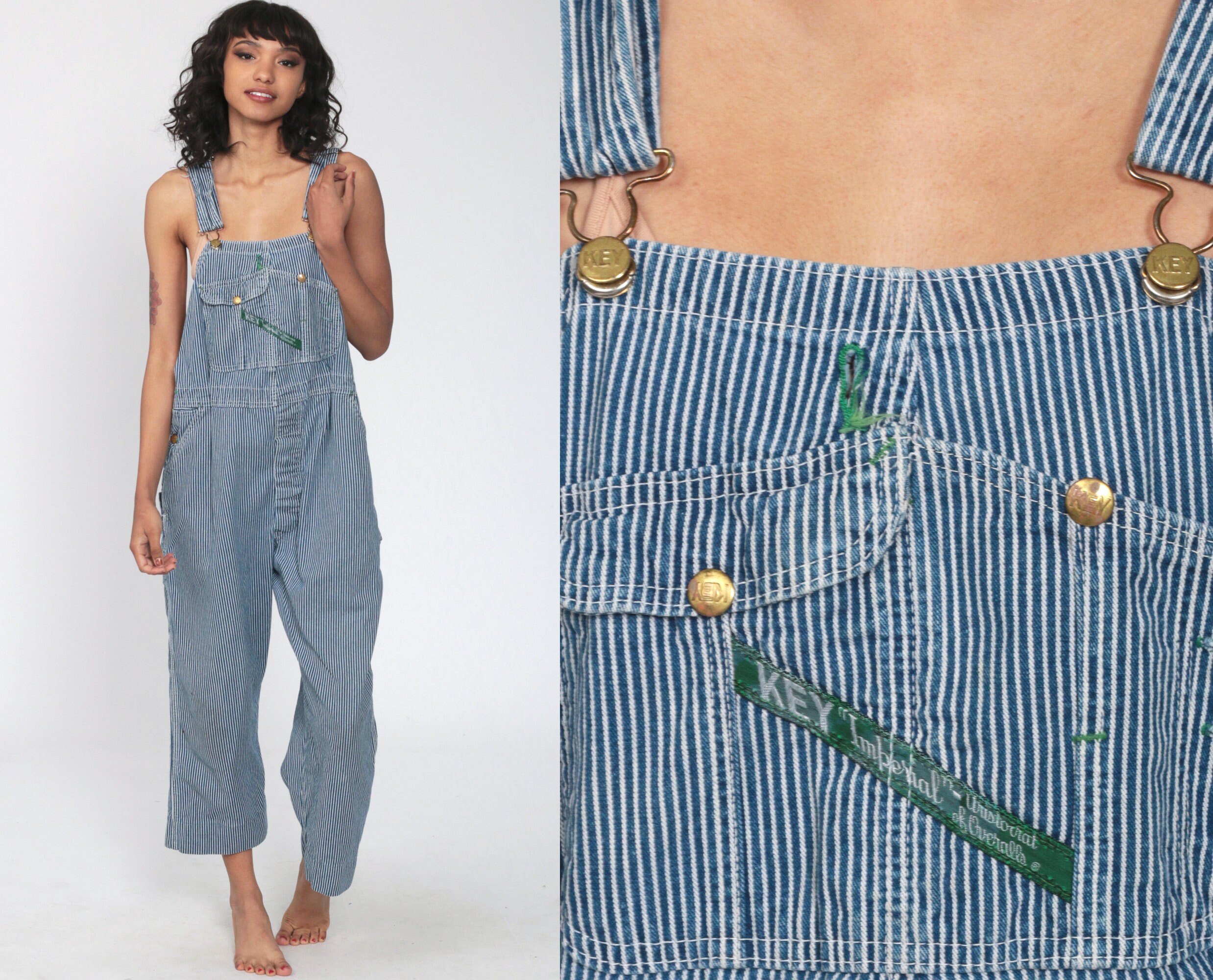 Striped Overalls Denim Pants KEY Grunge 