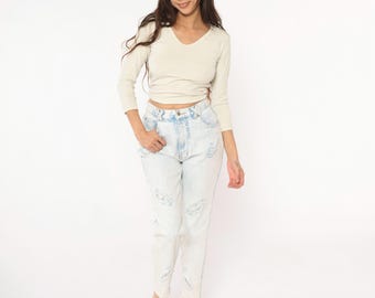 Acid Wash Jeans 90s Distressed Light Wash Ripped High Rise Boyfriend Mom Jean Style Grunge Alt Vintage Denim Pants Relaxed Fit Large L