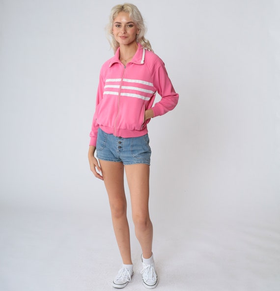 Hot Pink Track Jacket 80s Striped Zip Up Sweatshi… - image 3