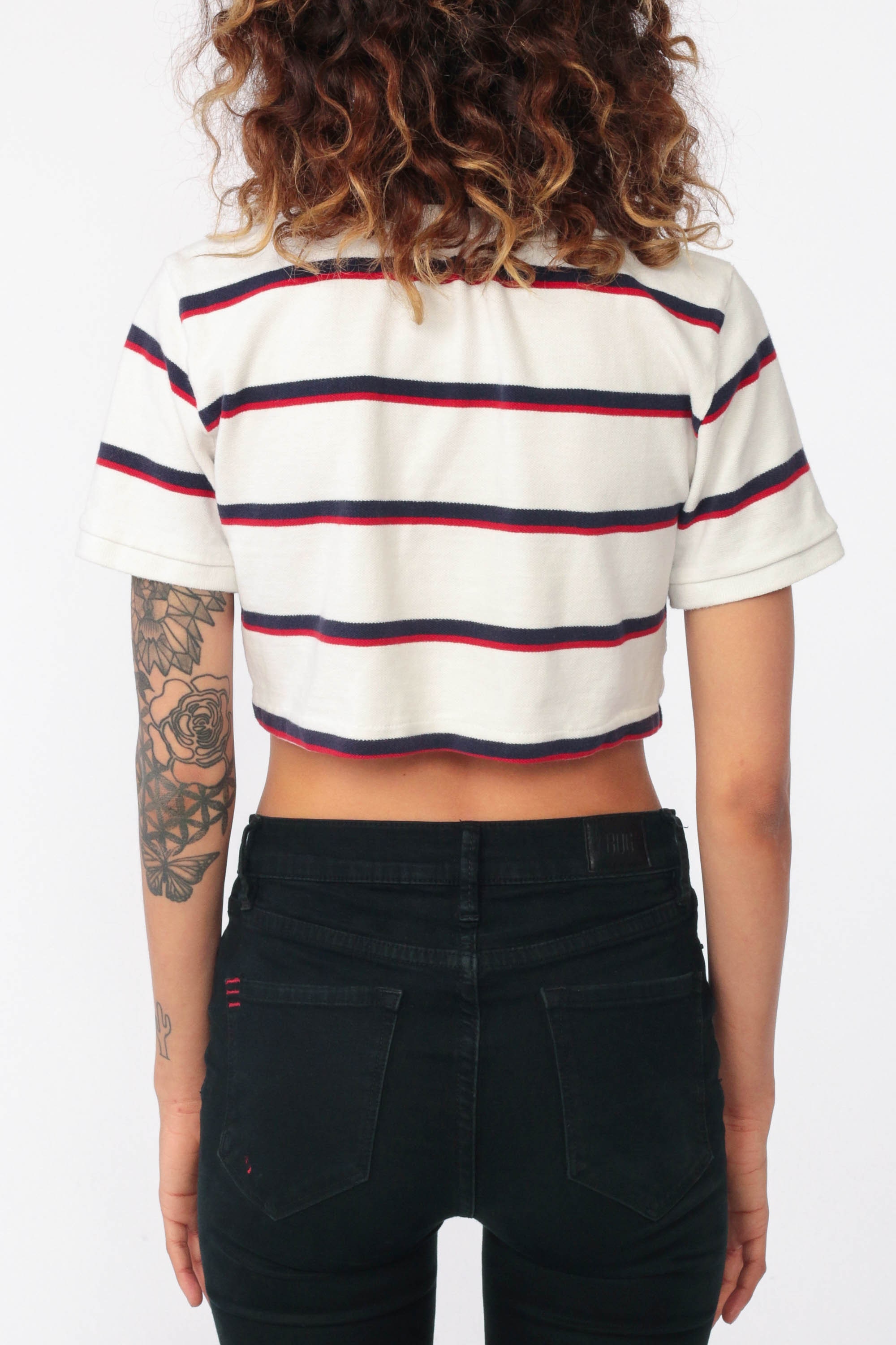 Cropped Polo Shirt Ralph Lauren Shirt Striped Cropped Shirt Crop Top 90s Polo Sport Red Blue 