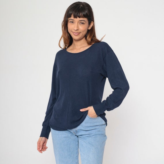 Vintage Thermal Shirt Navy Blue Undershirt Long Sleeve Shirt Plain Shirt 80s T Shirt Retro Tee Vintage Tshirt 1980s Basic Medium Large