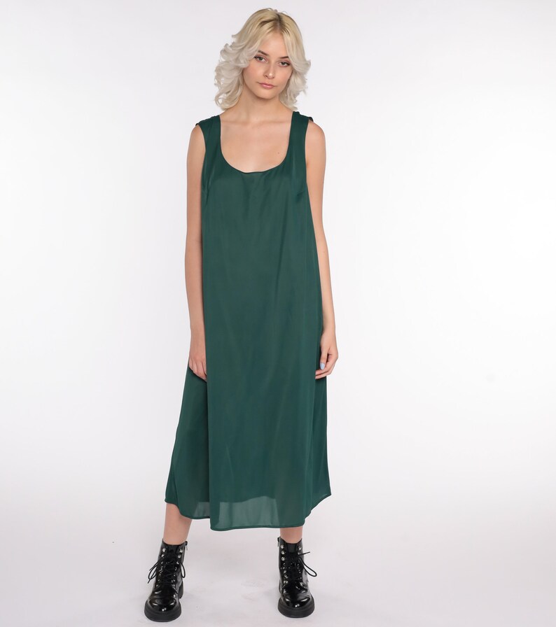 Slip Dress 80s Midi Dress Tank Dress Green Grunge Sleeveless Vintage 1980s Bohemian Retro Sheath Retro Plain Extra Large xl