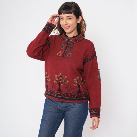 Tree Print Sweater Y2K Quarter Zip Pullover Sweat… - image 4
