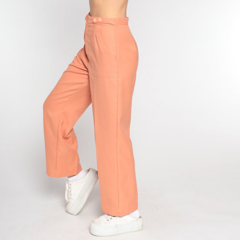70s Trousers Peach Straight Leg Pants 1970s Trousers Pleated Trousers High Rise Waist Pants Vintage Seventies Small image 4
