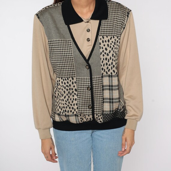80s Patchwork Sweatshirt Attached Vest Checkered … - image 7