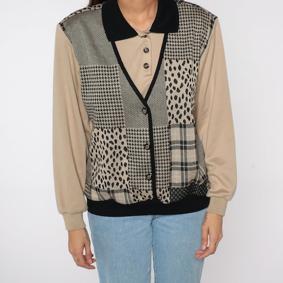 80s Patchwork Sweatshirt Attached Vest Checkered … - image 7