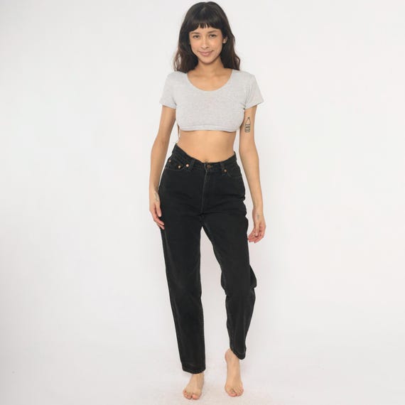 90s Levi's 512 Black High Waisted Slim Fit Tapered Leg Cotton Denim Vintage Mom Jeans Dark Wash Minimalist Classic Grunge Alt Medium M