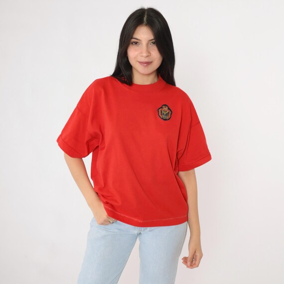 Vintage Red Crest Tee Shirt 90s Grand Eagle Patch T Shirt Retro Plain TShirt Solid Top Basic Streetwear Crewneck 1990s Extra Large xl