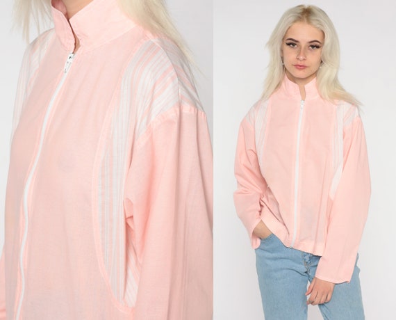 Baby Pink Windbreaker 80s Pastel Zip Up Jacket Pl… - image 1