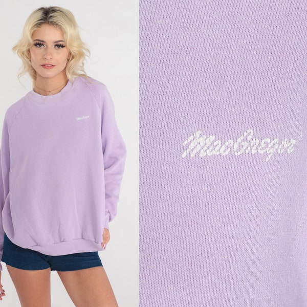 Lavender Sweatshirt 80s Mac Gregor Crewneck Sweatshirt Light Pastel Purple Pullover Sweater Raglan Sleeve Plain Basic Vintage 1980s Large L