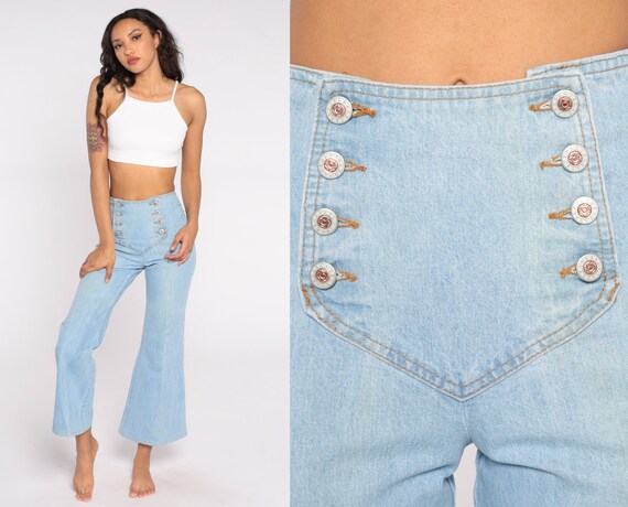 90s Flare Jeans Light Wash Bell Bottoms High Wais… - image 1