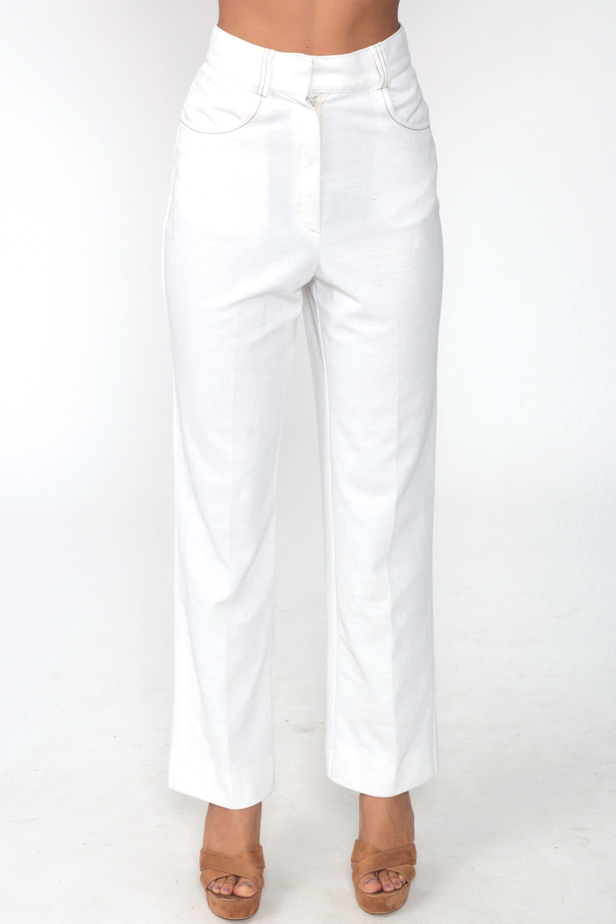 70s White Pants -- 1970s Straight Leg Trousers Western Pants High Rise ...