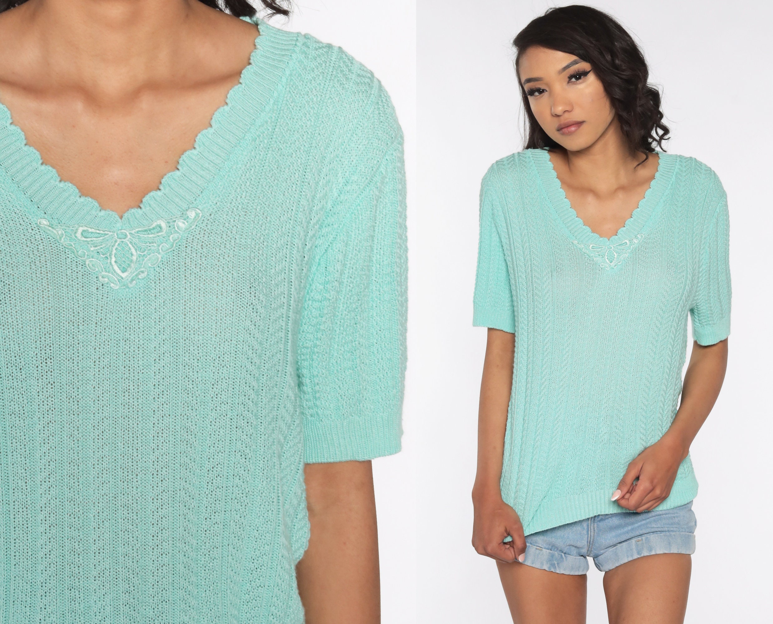 Mint Short Sleeve Sweater Top Retro Top 