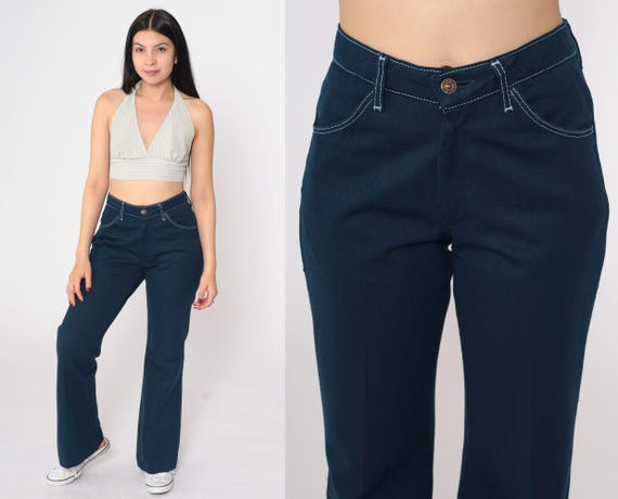 70s Navy Blue Bell Bottoms Farah Flared Pants Boho Hippie