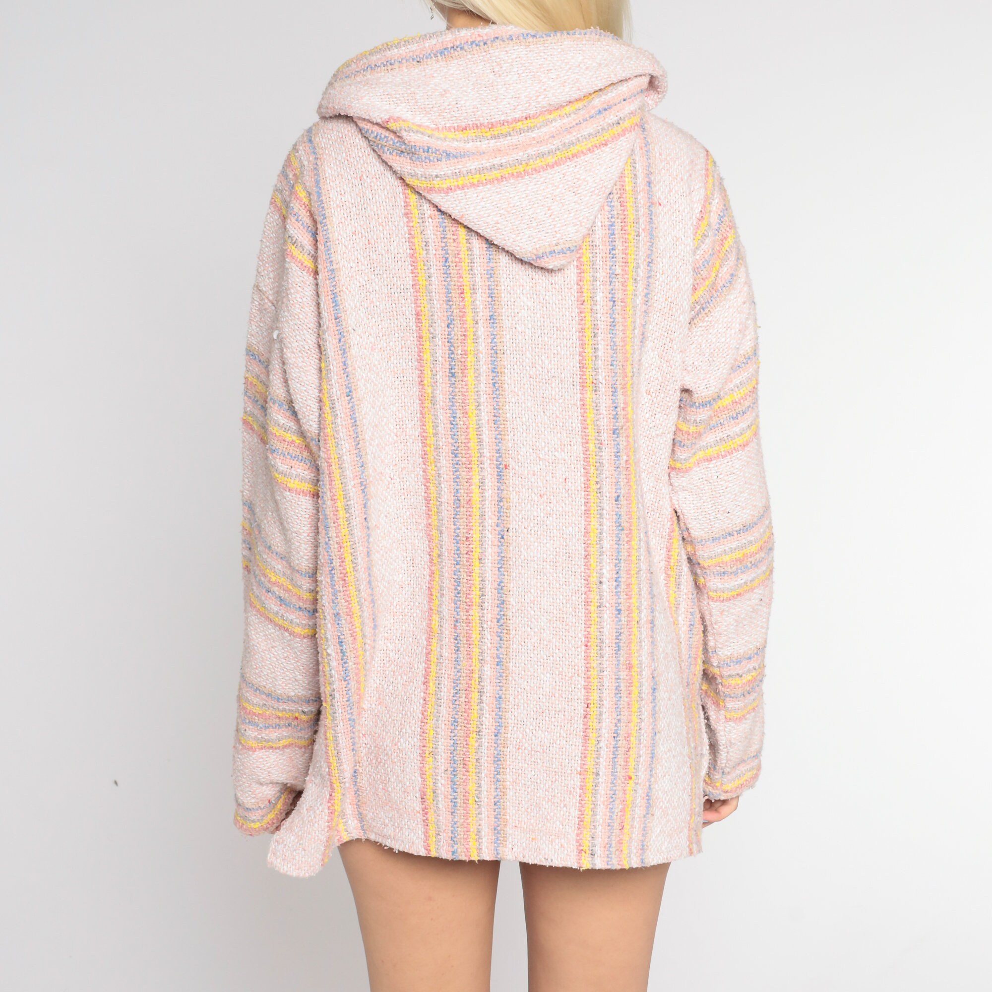 Pink Baja Hoodie Y2K Mexican Striped Drug Rug Sweatshirt Hippie Boho