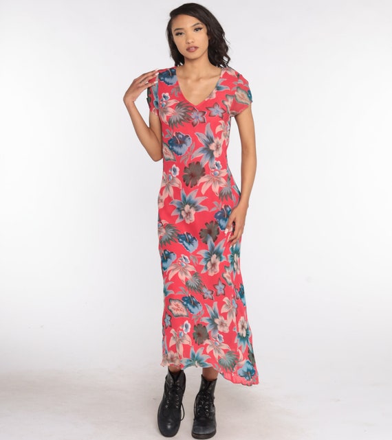 Floral Sheath Dress 90s Floral Dress Pink Boho Ma… - image 2