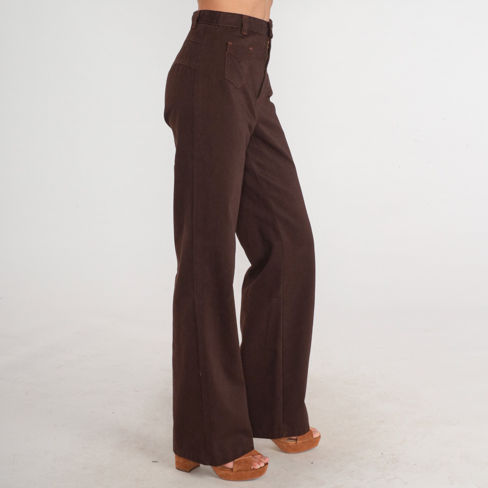 70s Ditto Pants Brown Saddleback Trousers High Waisted Rise Bell ...