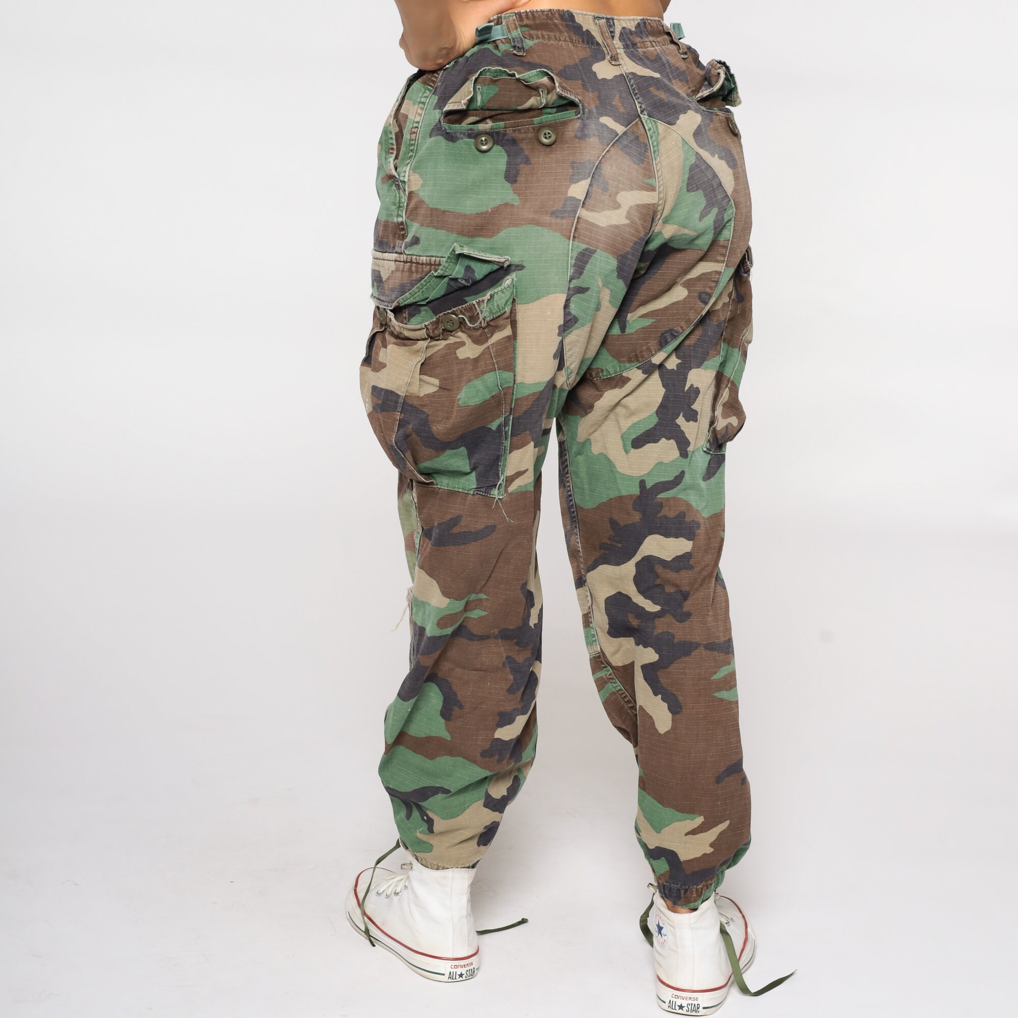 Camo Army Pants CARGO Pants 80s Military Combat Olive Green Camouflage ...