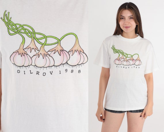 Gilroy Garlic Festival Shirt 1988 Shirt Vintage California T Shirt 80s Travel Graphic Single Stitch Tee 1980s White Food Race Medium