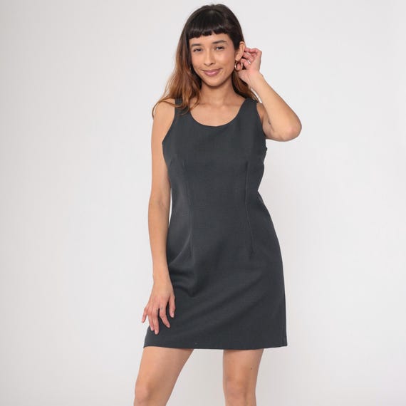 90s Houndstooth Dress Black Gray Shift Tank Scoop Neck Minimalist Office Work Corporate Vintage Clean Simple Quiet Luxury Alt Indie Medium M