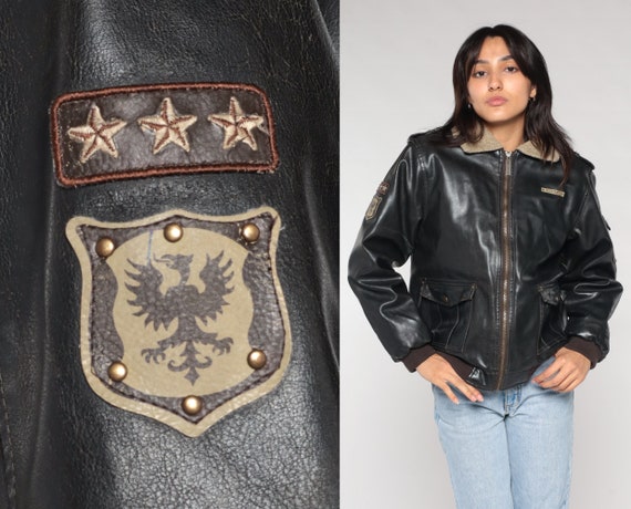 Faux Leather Sherpa Jacket Y2K Dark Brown Pilot Zip up Flight