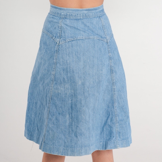 Denim Pearl Snap Skirt 80s Blue Jean Button up Mi… - image 7