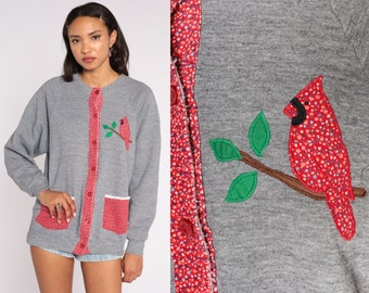 Cardinal Bird Sweatshirt 80s Cardigan 