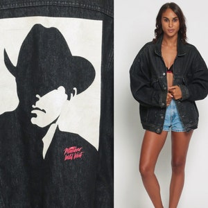 Marlboro Jacket 80s Black Denim Jacket Jean Jacket Marlboro Man Cowboy Rodeo Wild West Oversize 1980s Vintage Coat Cigarettes Large