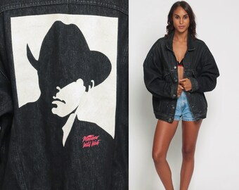 Marlboro Jacket 80s Black Denim Jacket Jean Jacket Marlboro Man Cowboy Rodeo Wild West Oversize 1980s Vintage Coat Cigarettes Large