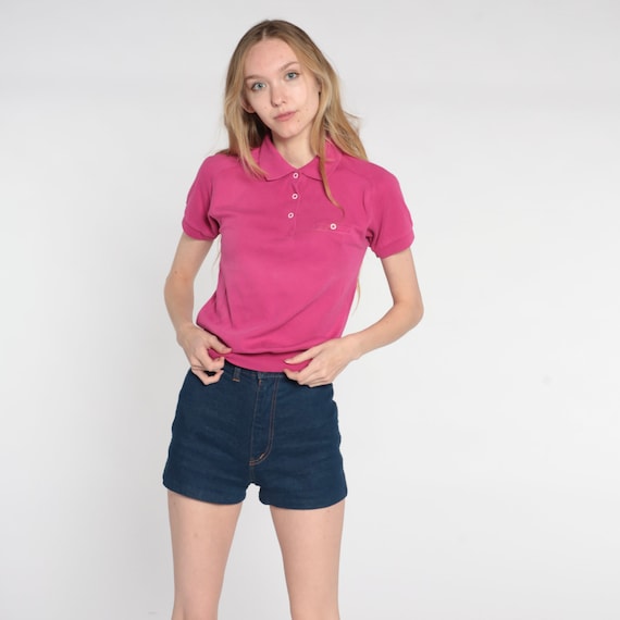 Hot Pink Polo Shirt 80s Cropped Shirt Short Sleev… - image 2