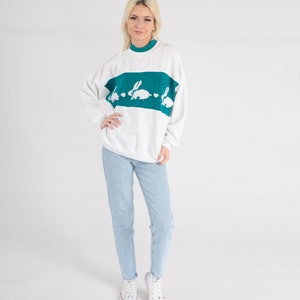 Kanintröja Metallisk kanintröja 80-90-tal Vit blågrön djurtröja Hjärtringad dubbelkrage Grafisk skjorta Kawaii Vintage Stor bild 4